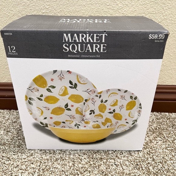 NEW 12 piece lemon/yellow melamine dinnerware set - Picture 2 of 5